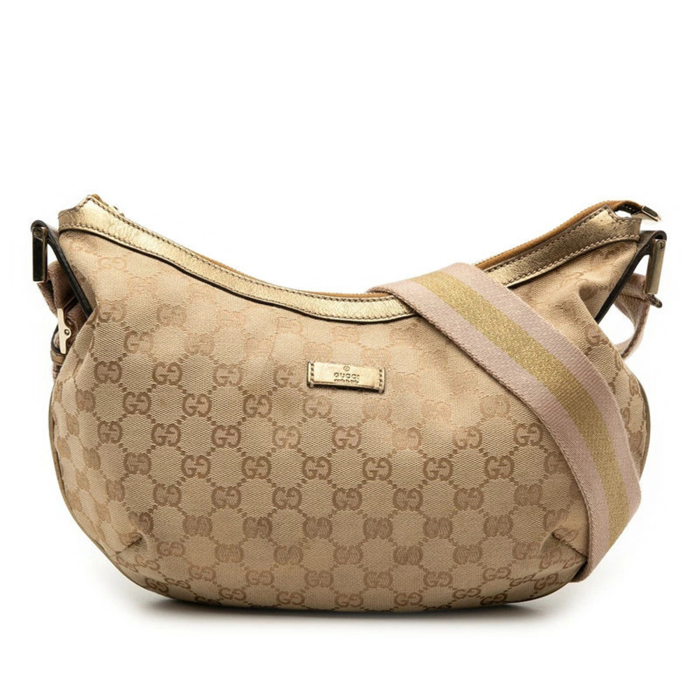 Gucci GG Canvas Crossbody Bag Beige Cream Gold Leather